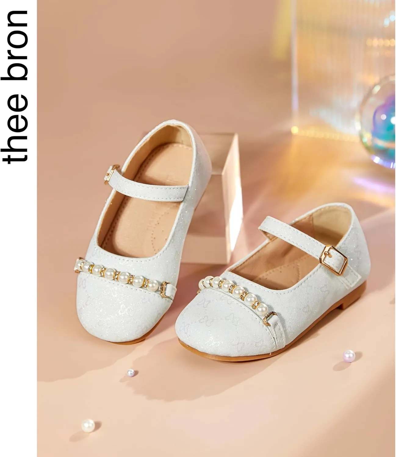 THEE BRON Little Girls Princess Shoes 3-12 Years Ballet Flats Soft Non-Slip Dress Shoes for Wide Feet
