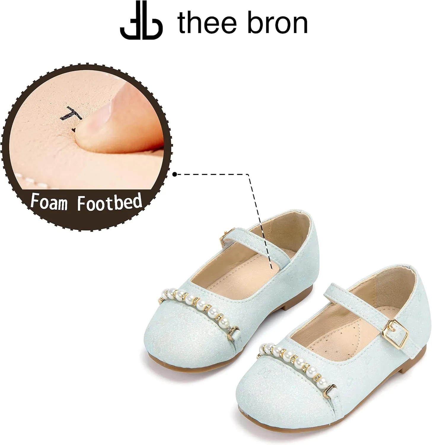 THEE BRON Little Girls Princess Shoes 3-12 Years Ballet Flats Soft Non-Slip Dress Shoes for Wide Feet