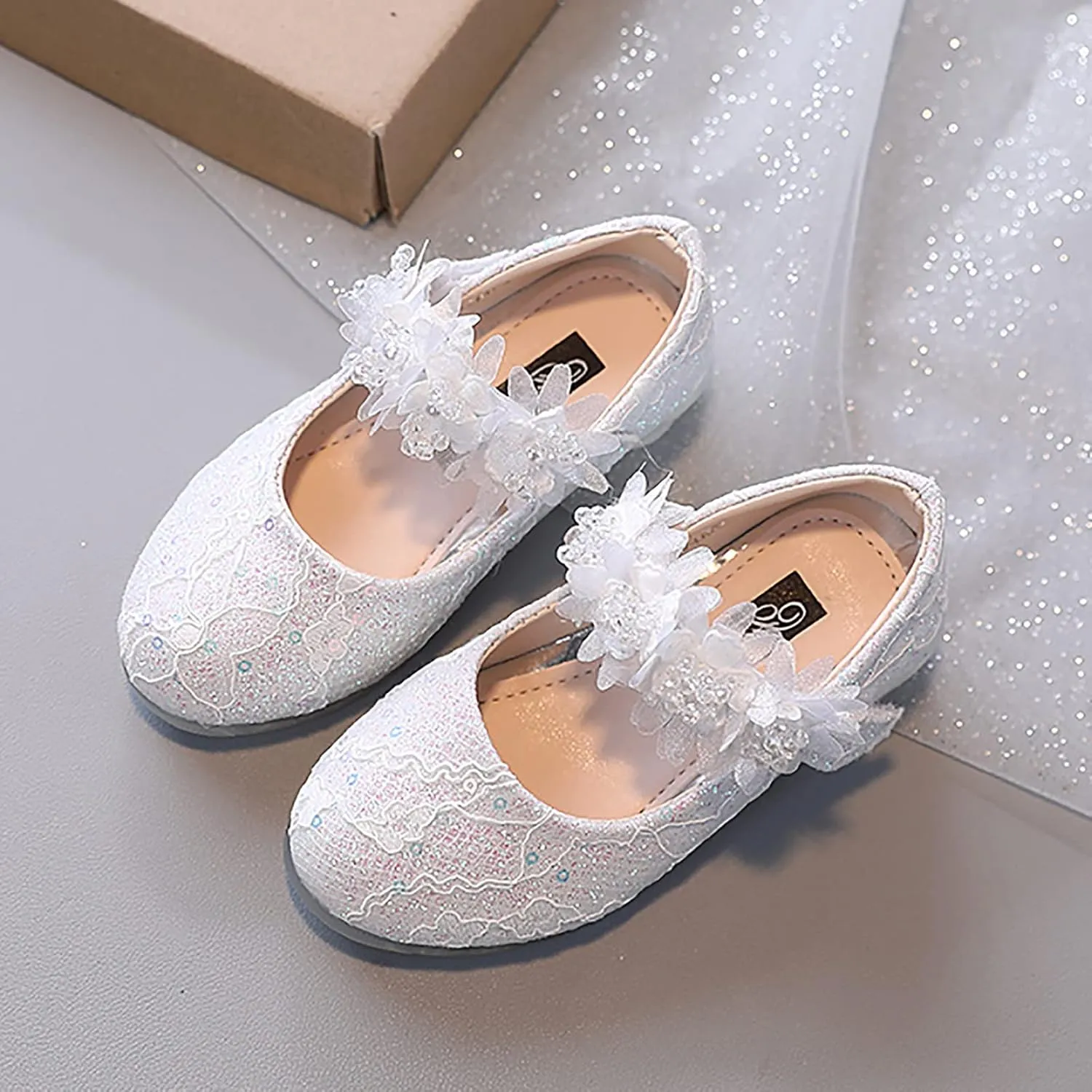 Toddler Flower Girl Dress Shoes Rhinstones Pearls Mary Jane Ballet Flats Wedding Party Toddler Kids Baby Shoes
