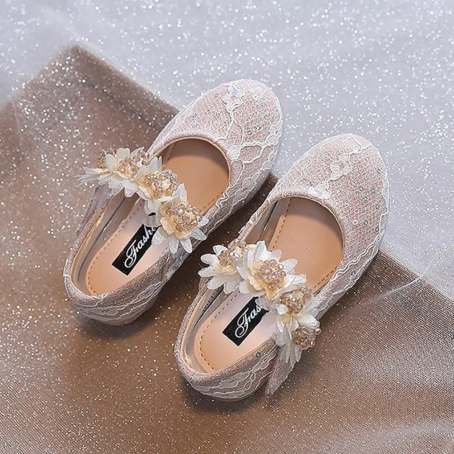 Toddler Flower Girl Dress Shoes Rhinstones Pearls Mary Jane Ballet Flats Wedding Party Toddler Kids Baby Shoes