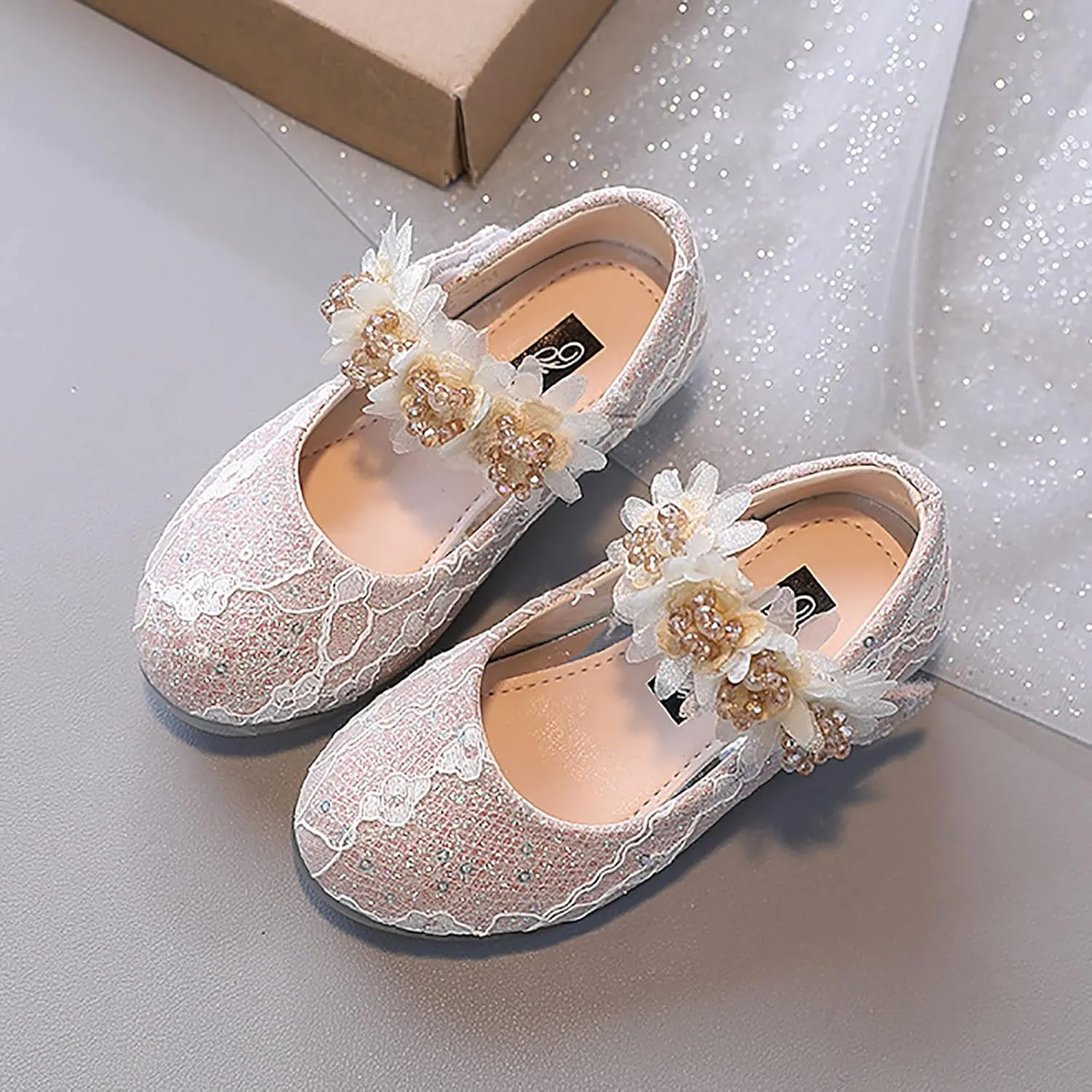 Toddler Flower Girl Dress Shoes Rhinstones Pearls Mary Jane Ballet Flats Wedding Party Toddler Kids Baby Shoes