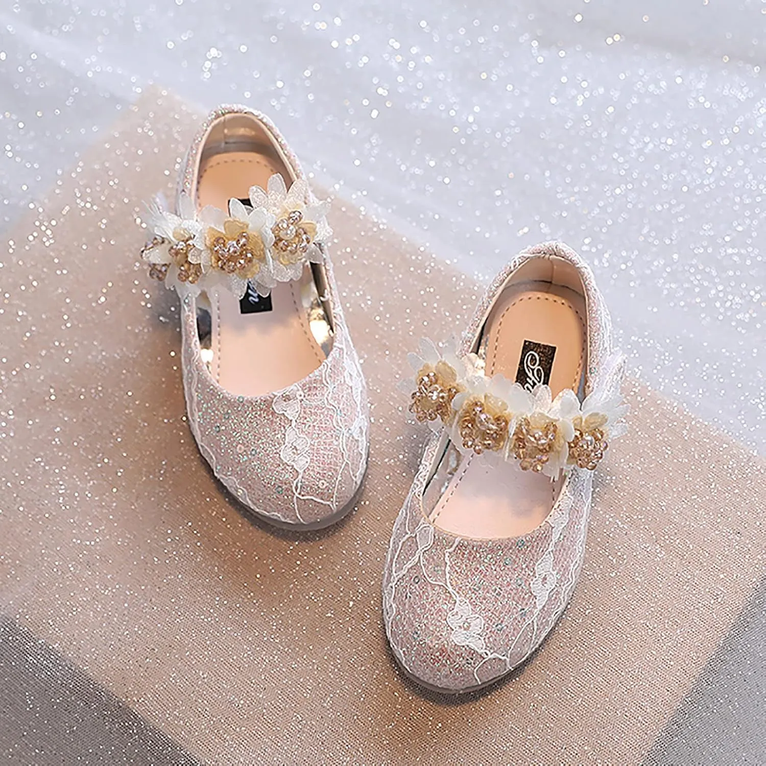 Toddler Flower Girl Dress Shoes Rhinstones Pearls Mary Jane Ballet Flats Wedding Party Toddler Kids Baby Shoes