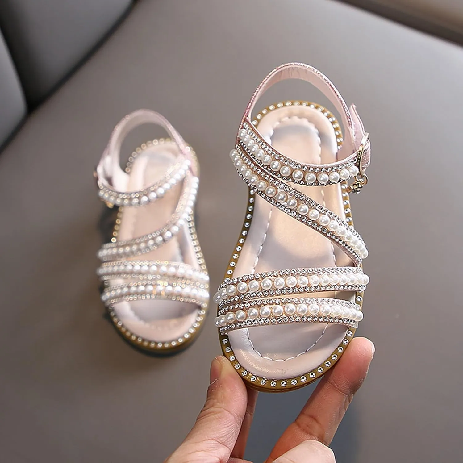 Toddler Flower Girl Sandals Girl Summer Dress Shoes Open Toe Little Girls Wedding Party Princess Flat Pearl Shoes