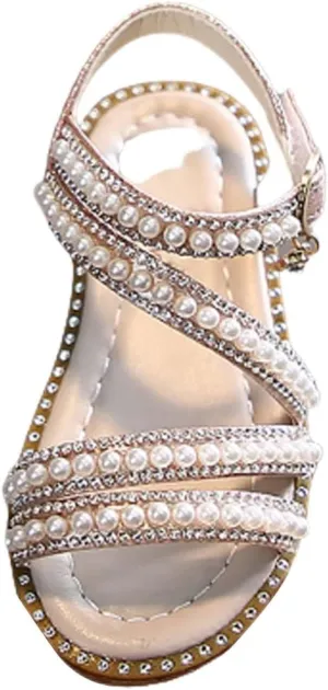Toddler Flower Girl Sandals Girl Summer Dress Shoes Open Toe Little Girls Wedding Party Princess Flat Pearl Shoes