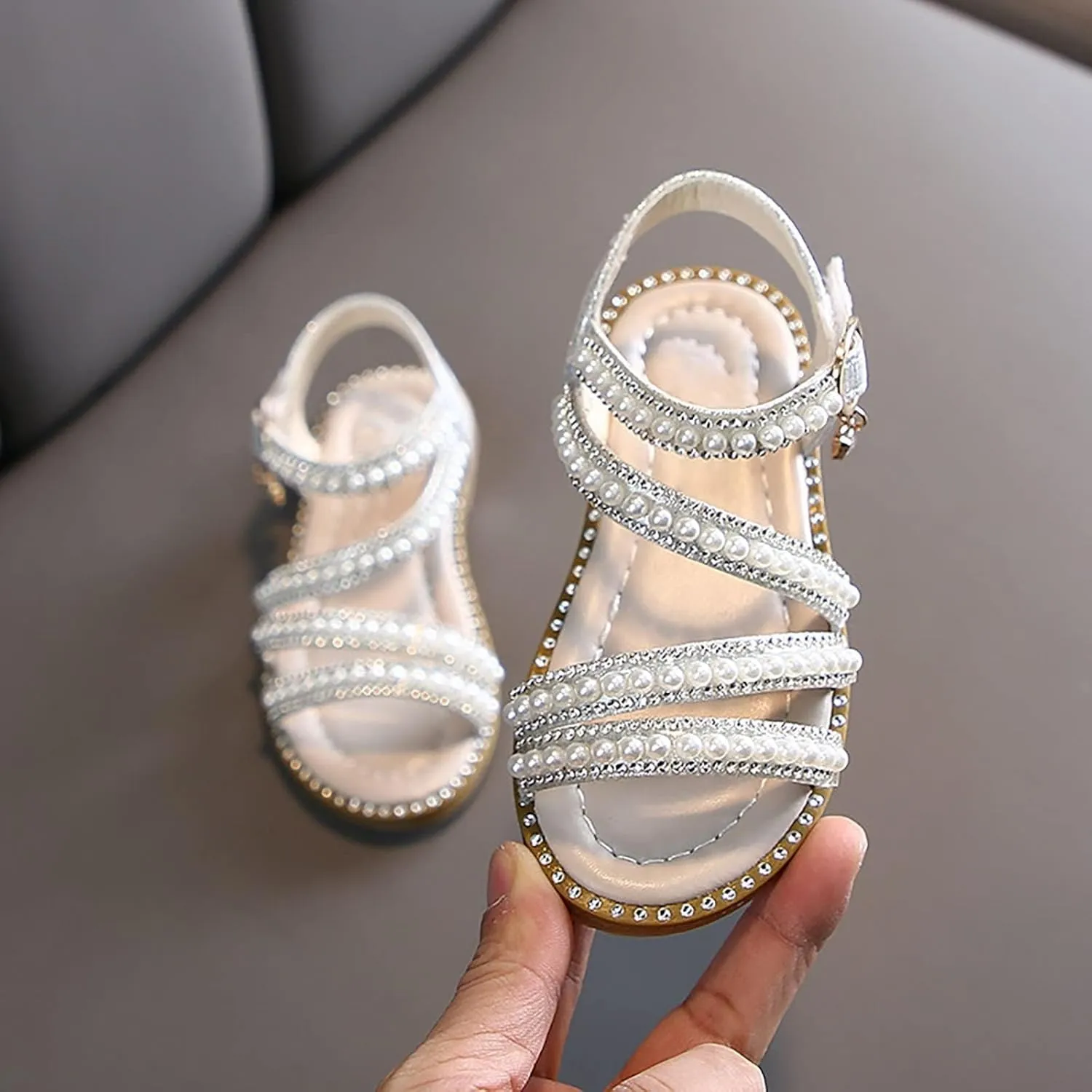 Toddler Flower Girl Sandals Girl Summer Dress Shoes Open Toe Little Girls Wedding Party Princess Flat Pearl Shoes