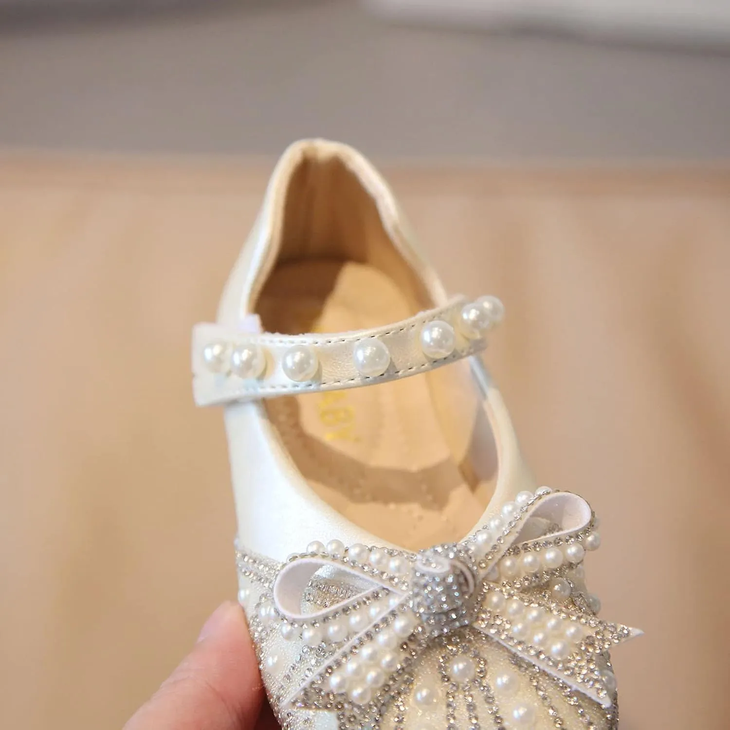 Toddler Girl Dress Shoes,Autumn Girls Casual Shoes Shiny Pearl Rhinestone Bow Dress Shoes Dance Shoes 1-11 Years