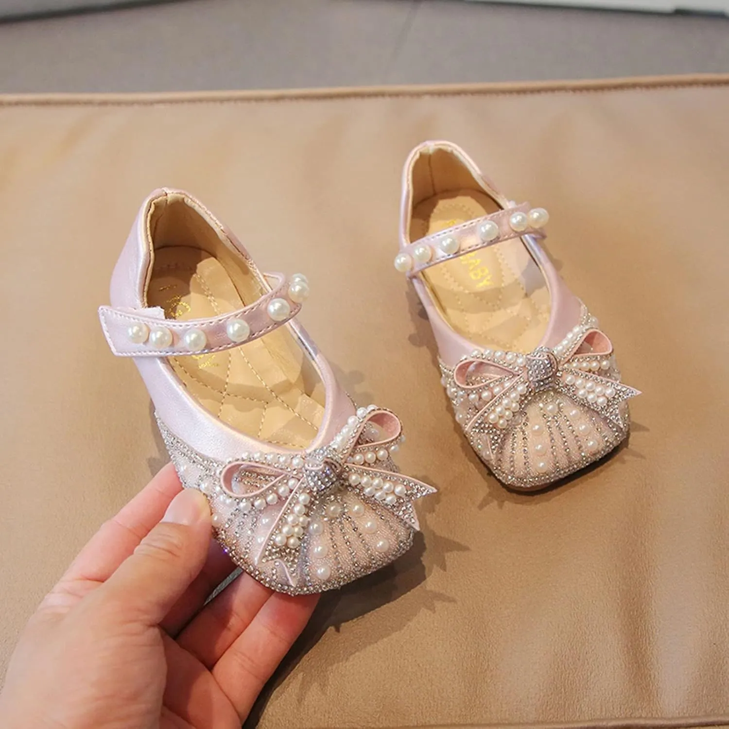 Toddler Girl Dress Shoes,Autumn Girls Casual Shoes Shiny Pearl Rhinestone Bow Dress Shoes Dance Shoes 1-11 Years