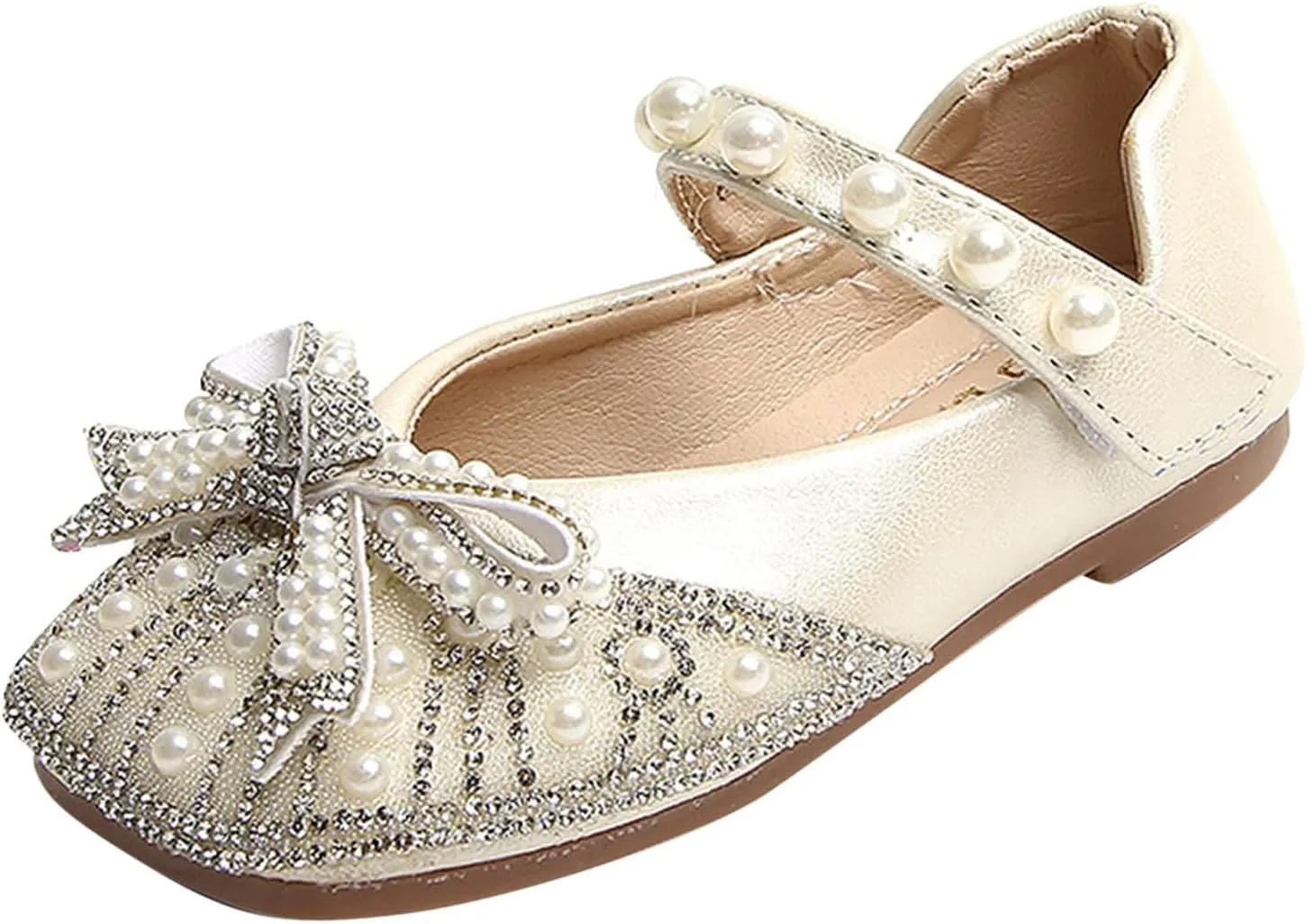 Toddler Girl Dress Shoes,Autumn Girls Casual Shoes Shiny Pearl Rhinestone Bow Dress Shoes Dance Shoes 1-11 Years