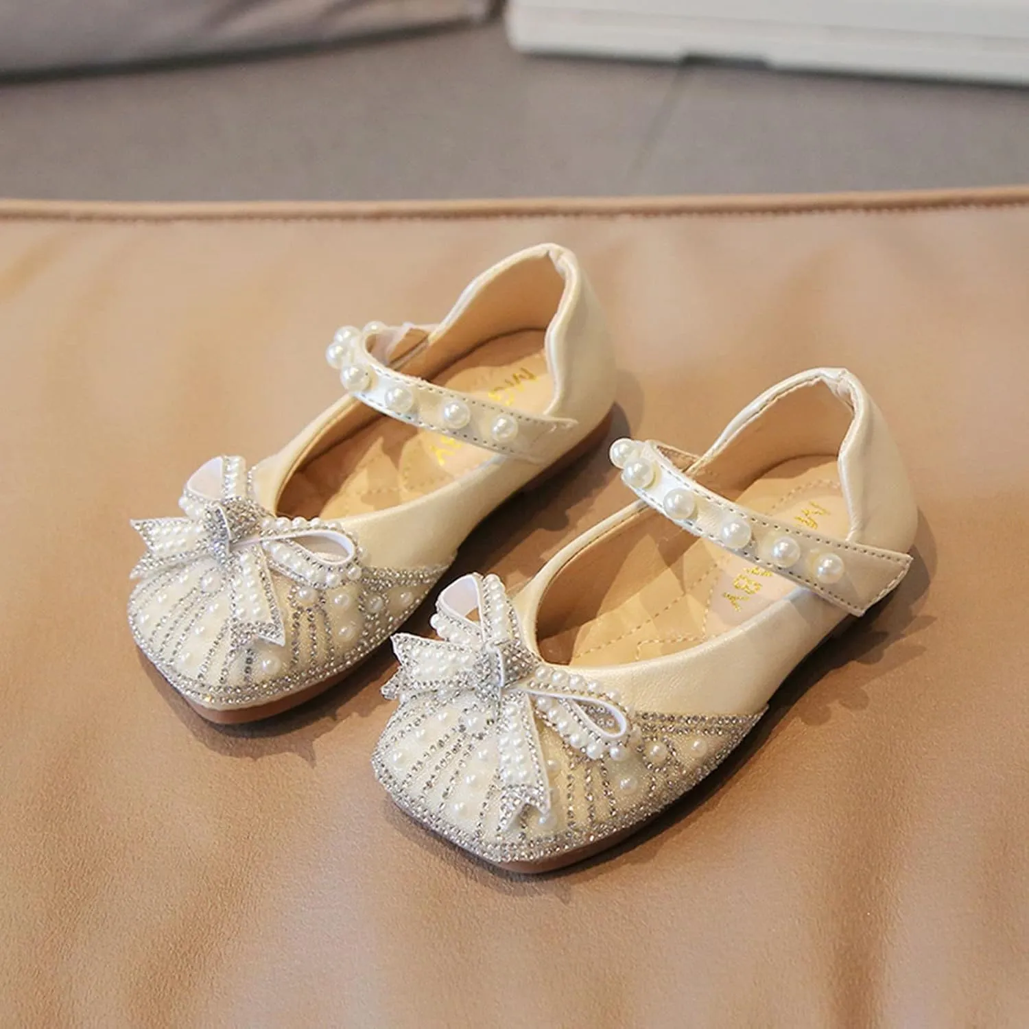 Toddler Girl Dress Shoes,Autumn Girls Casual Shoes Shiny Pearl Rhinestone Bow Dress Shoes Dance Shoes 1-11 Years