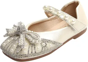 Toddler Girl Dress Shoes,Autumn Girls Casual Shoes Shiny Pearl Rhinestone Bow Dress Shoes Dance Shoes 1-11 Years
