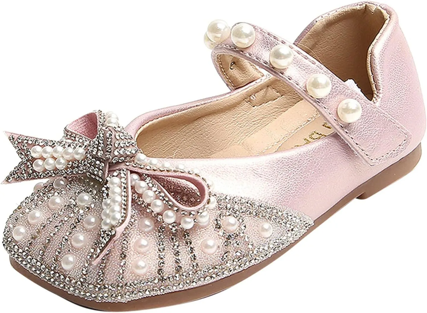 Toddler Girl Dress Shoes,Autumn Girls Casual Shoes Shiny Pearl Rhinestone Bow Dress Shoes Dance Shoes 1-11 Years