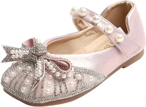 Toddler Girl Dress Shoes,Autumn Girls Casual Shoes Shiny Pearl Rhinestone Bow Dress Shoes Dance Shoes 1-11 Years