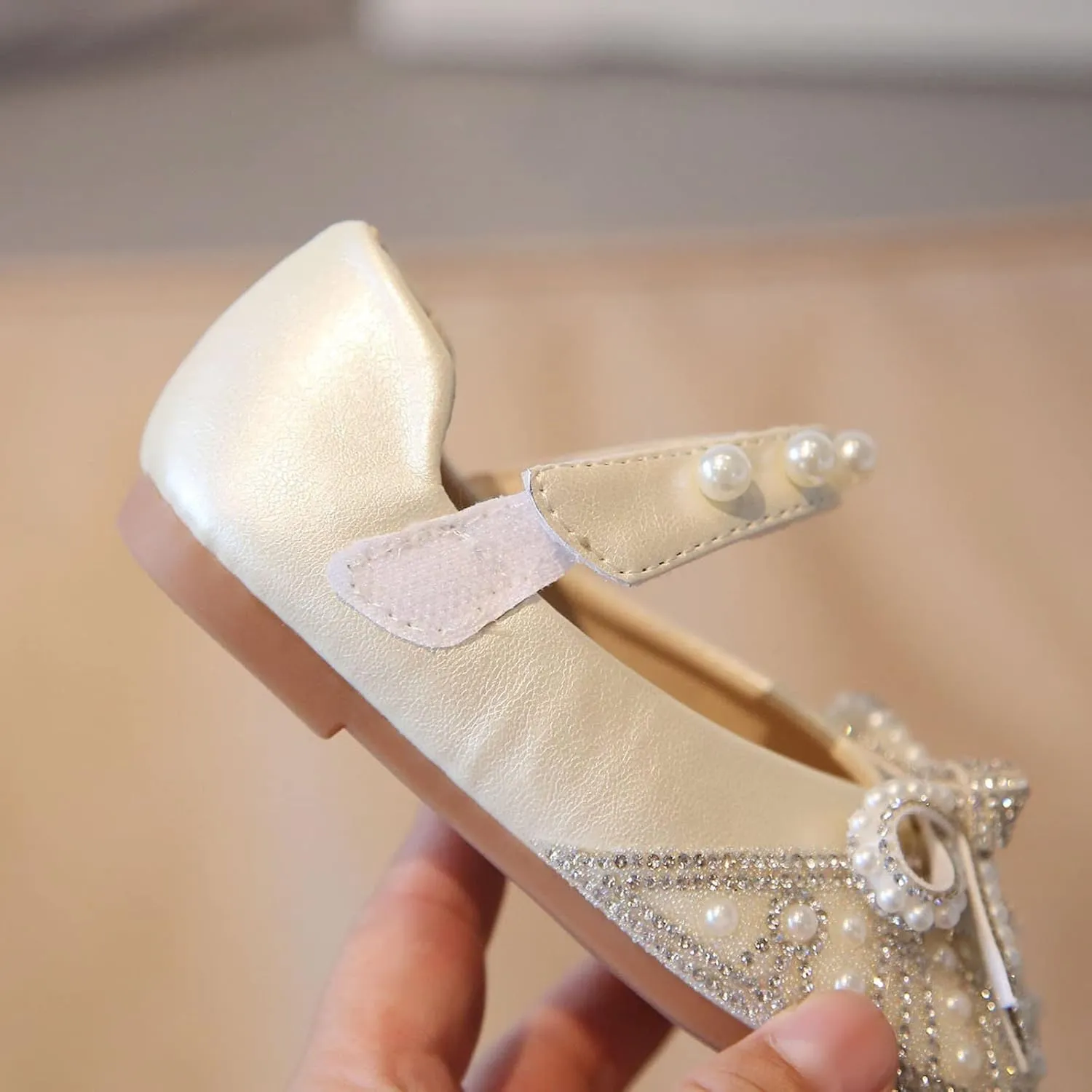 Toddler Girl Dress Shoes,Autumn Girls Casual Shoes Shiny Pearl Rhinestone Bow Dress Shoes Dance Shoes 1-11 Years