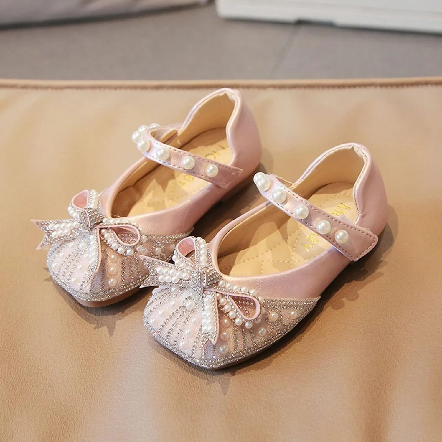 Toddler Girl Dress Shoes,Autumn Girls Casual Shoes Shiny Pearl Rhinestone Bow Dress Shoes Dance Shoes 1-11 Years