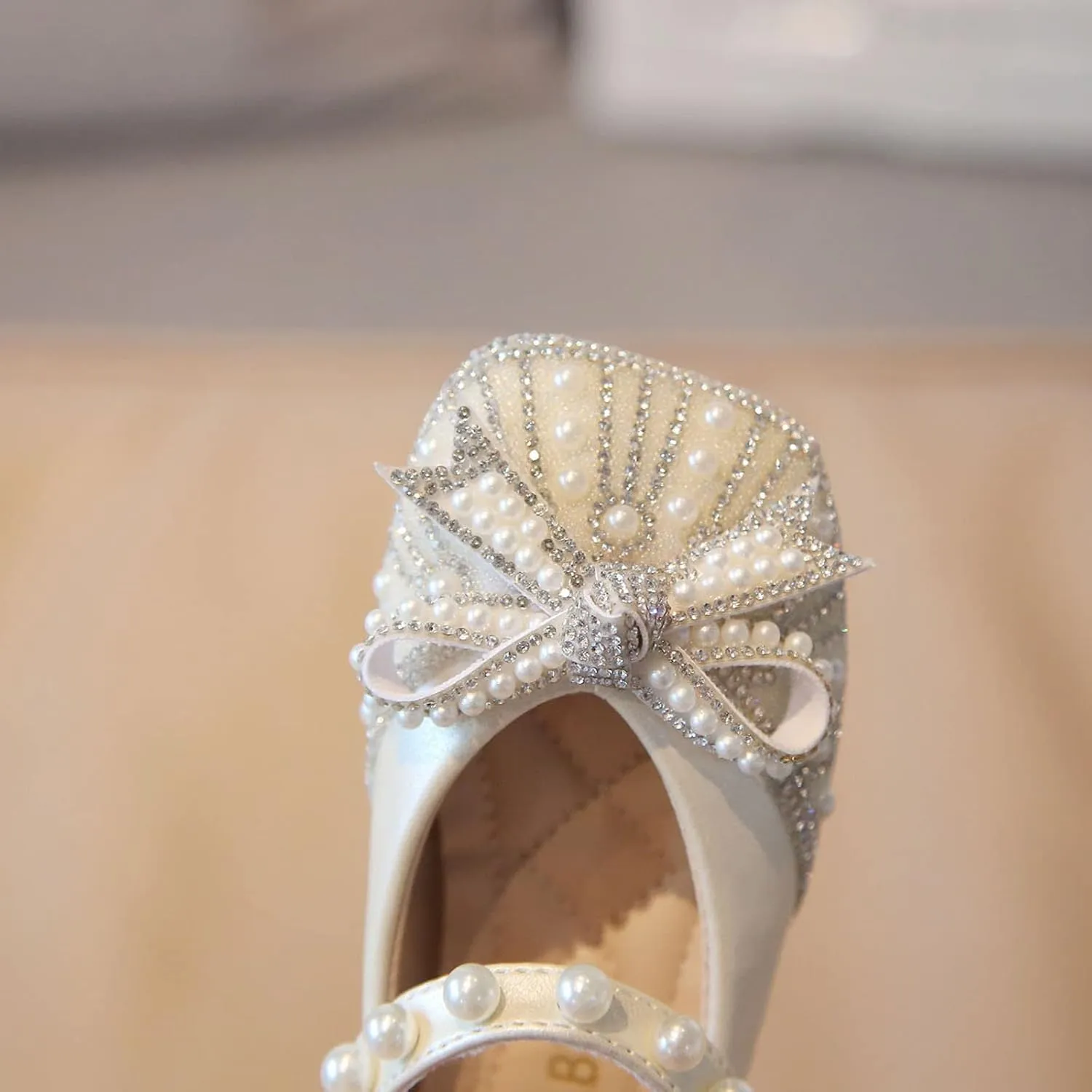 Toddler Girl Dress Shoes,Autumn Girls Casual Shoes Shiny Pearl Rhinestone Bow Dress Shoes Dance Shoes 1-11 Years