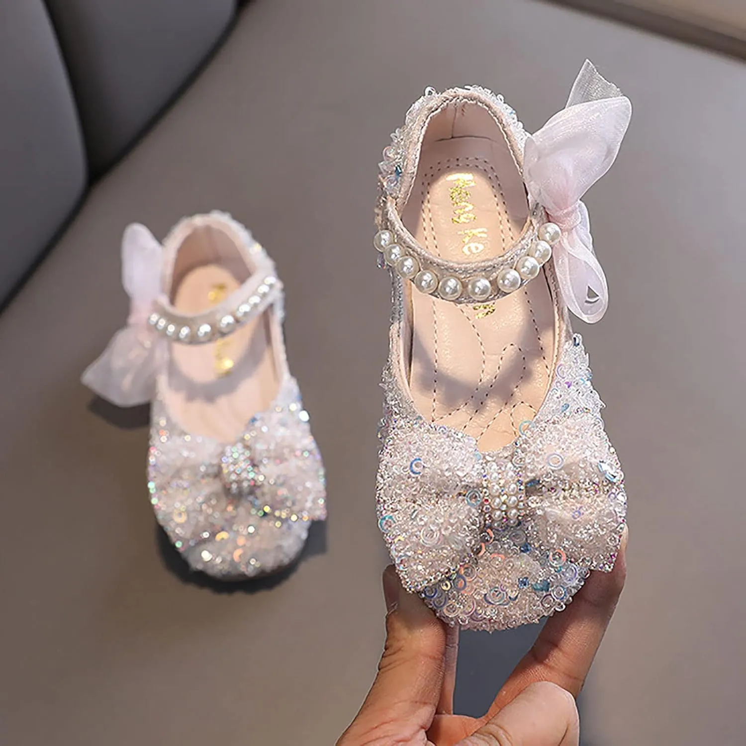 Toddler Girl Dress Shoes,Dance Shoes for Girls Childrens Pearl Princess Shoes Baby Girls Shoes for Party Wedding Gift