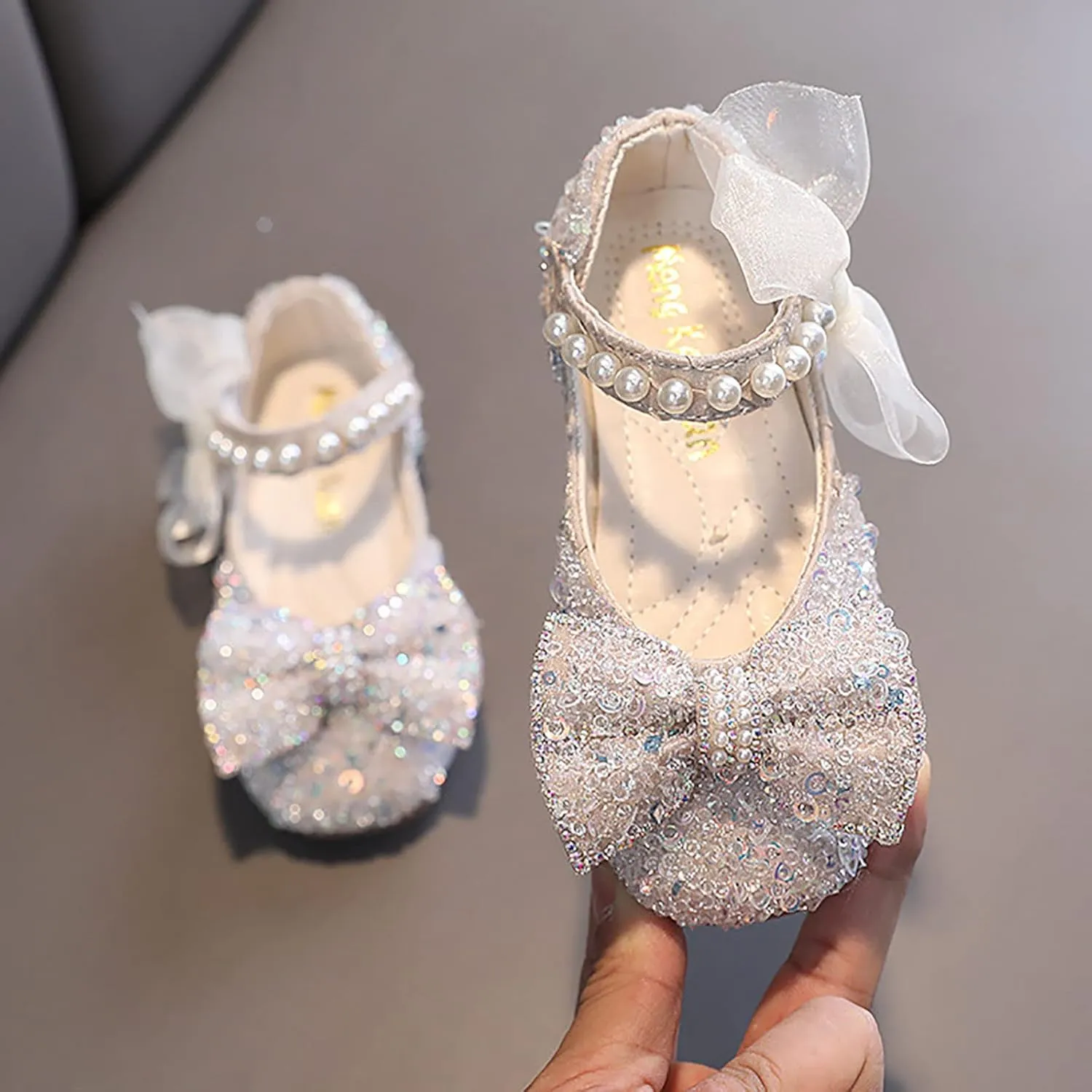 Toddler Girl Dress Shoes,Dance Shoes for Girls Childrens Pearl Princess Shoes Baby Girls Shoes for Party Wedding Gift