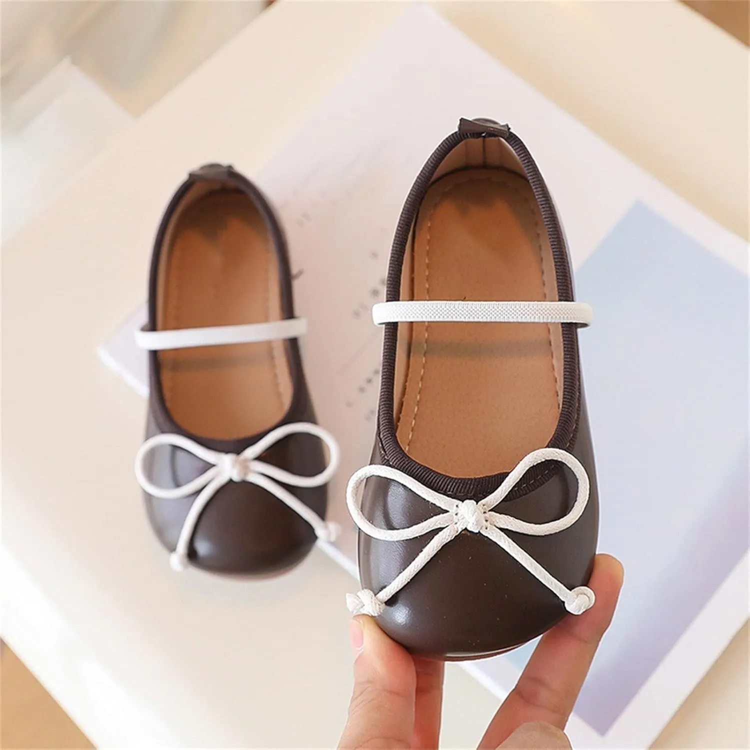 Toddler Girl Mary Jane Dress Shoes Soft Sole Non Slip Leather Bowknot School Shoes Kids Classic Ballerina Flat