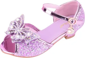 Toddler Girl Shoes Kids Glitter Sandals High Heels Solid Princess Dress Shoes Party Wedding Flower Girl Sandals