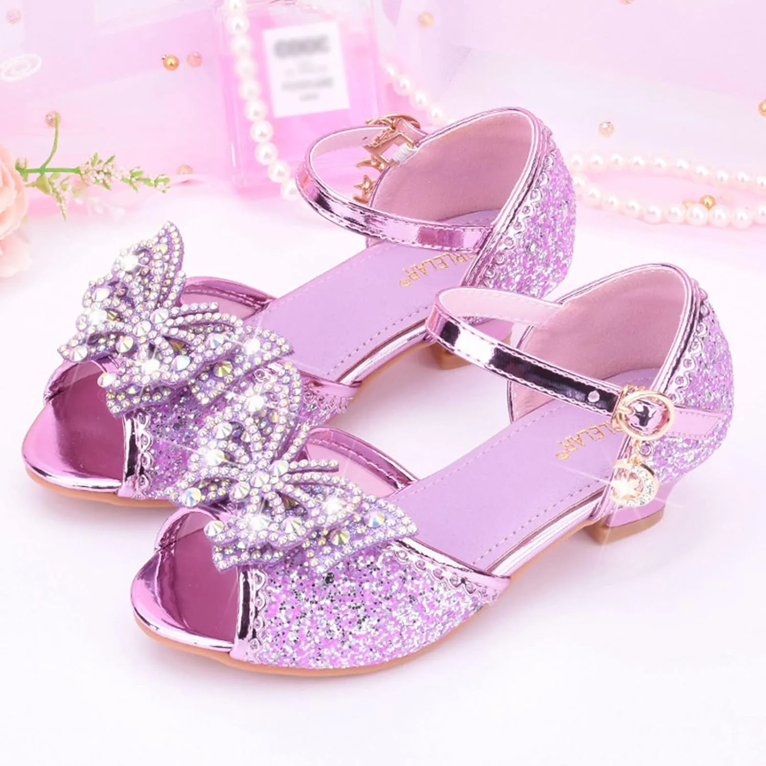 Toddler Girl Shoes Kids Glitter Sandals High Heels Solid Princess Dress Shoes Party Wedding Flower Girl Sandals