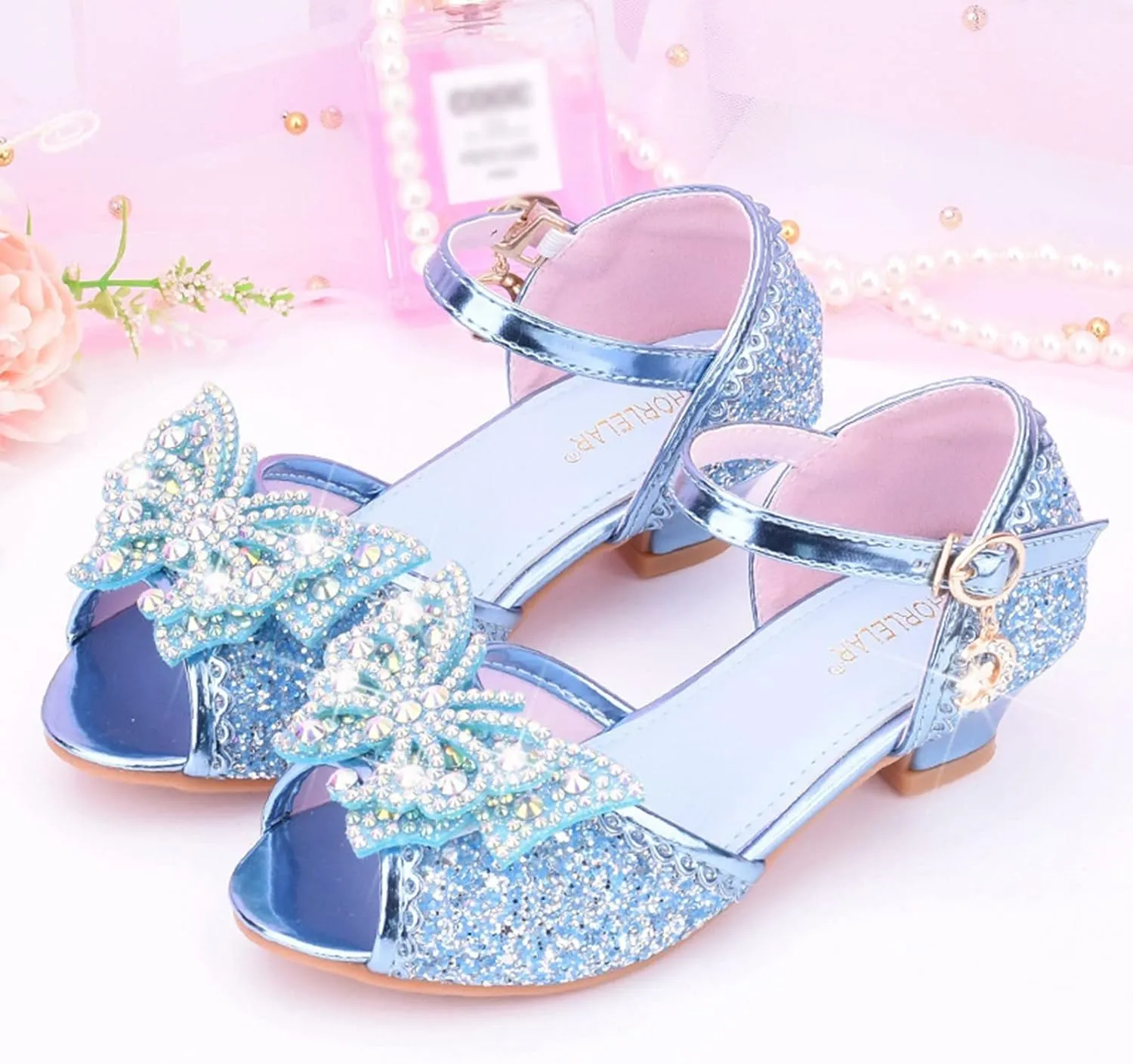 Toddler Girl Shoes Kids Glitter Sandals High Heels Solid Princess Dress Shoes Party Wedding Flower Girl Sandals