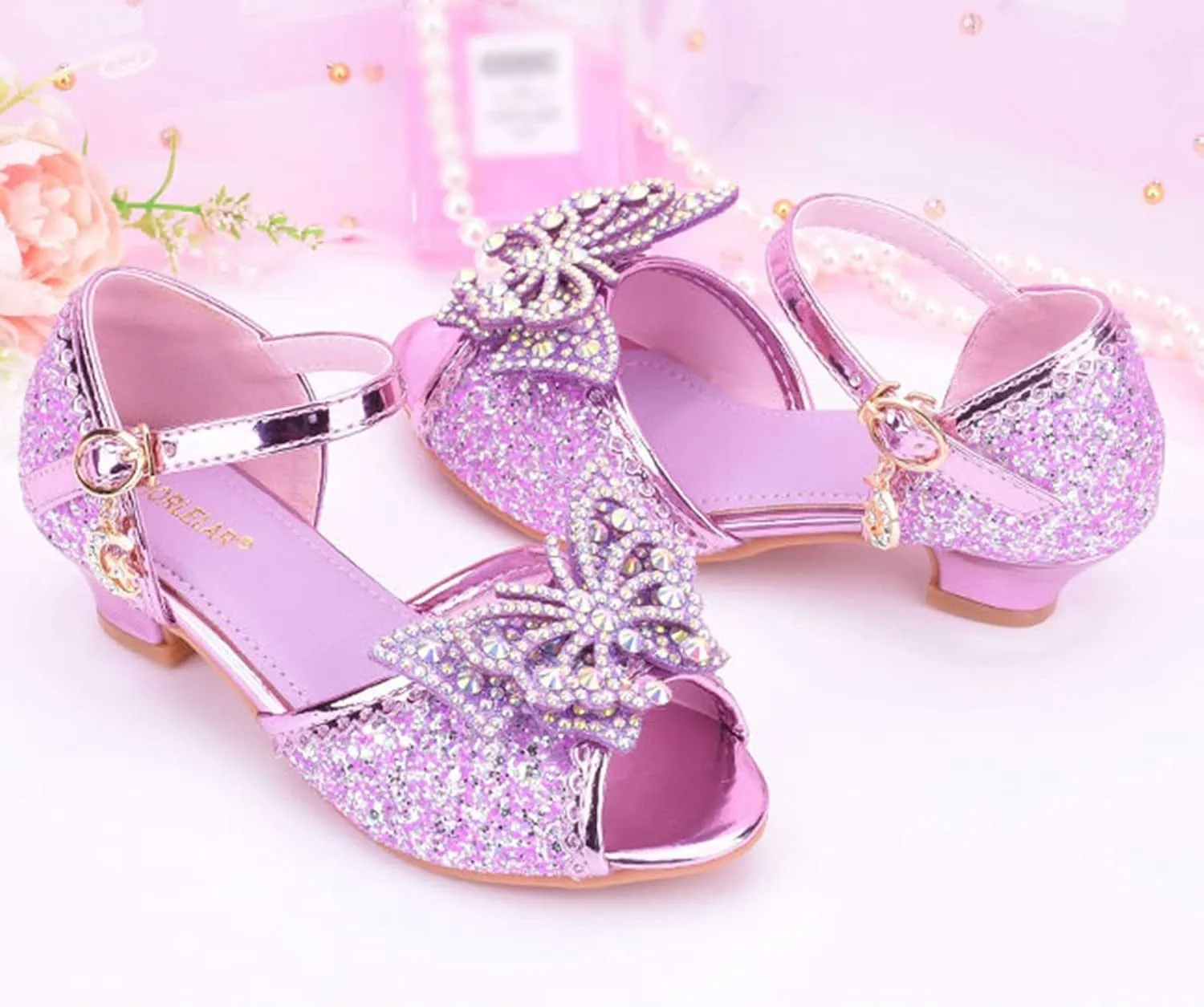 Toddler Girl Shoes Kids Glitter Sandals High Heels Solid Princess Dress Shoes Party Wedding Flower Girl Sandals