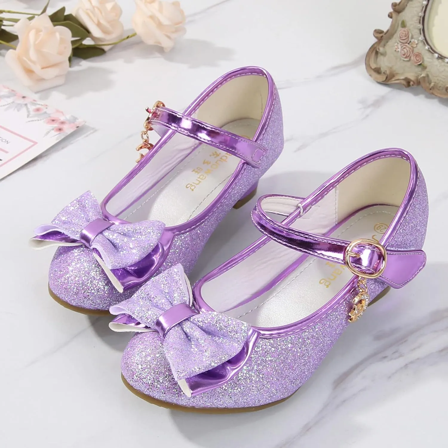 Toddler Girl Shoes,Little Kid Girls Dress Princess Shoes Sequins Bowknot Low Heels Party Dance Shoes 4-9 Years