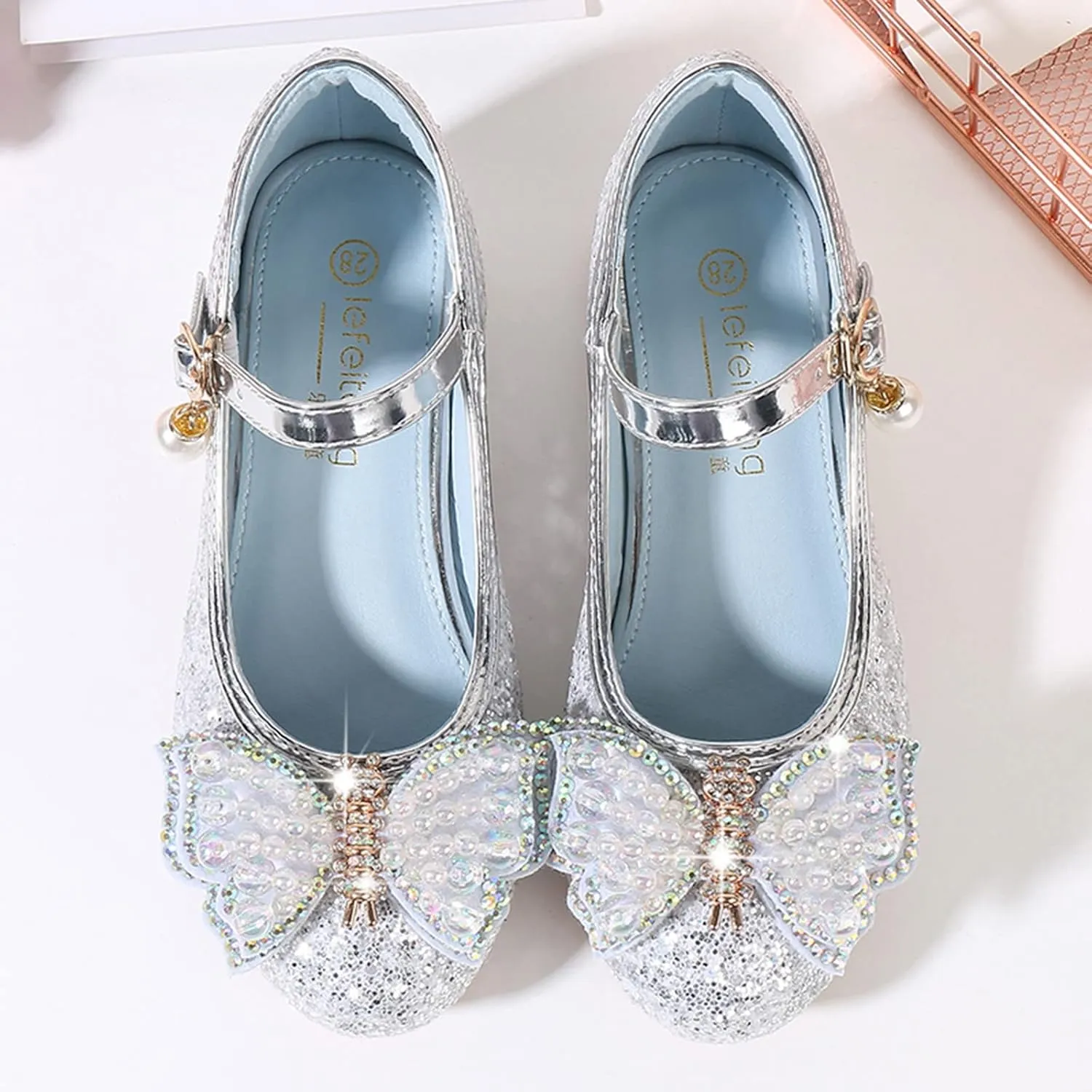 Toddler Girl Shoes,Little Kid Girls Dress Princess Shoes Sequins Bowknot Low Heels Party Dance Shoes 4-9 Years