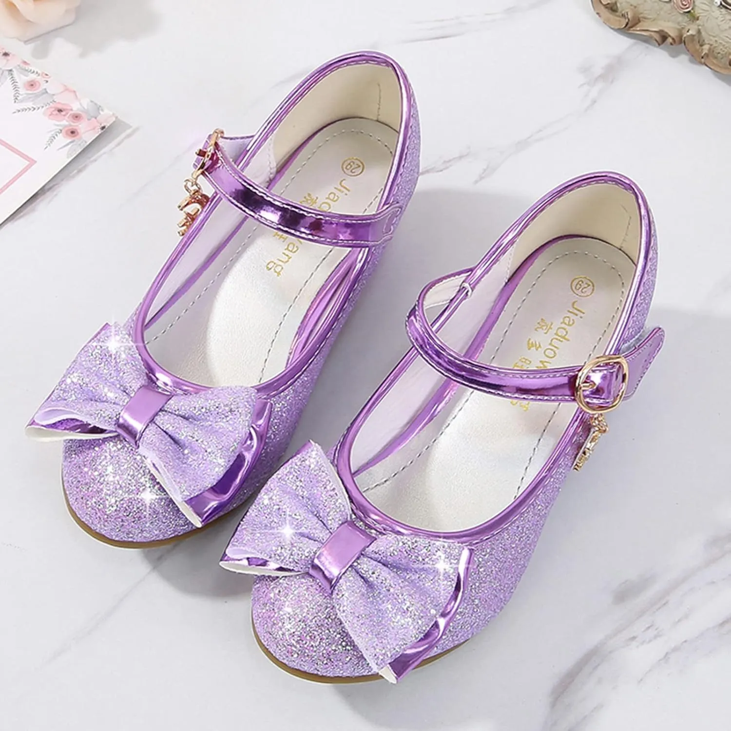 Toddler Girl Shoes,Little Kid Girls Dress Princess Shoes Sequins Bowknot Low Heels Party Dance Shoes 4-9 Years