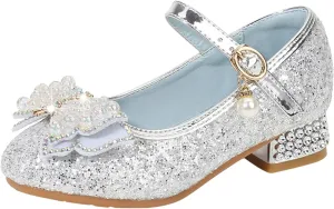Toddler Girl Shoes,Little Kid Girls Dress Princess Shoes Sequins Bowknot Low Heels Party Dance Shoes 4-9 Years