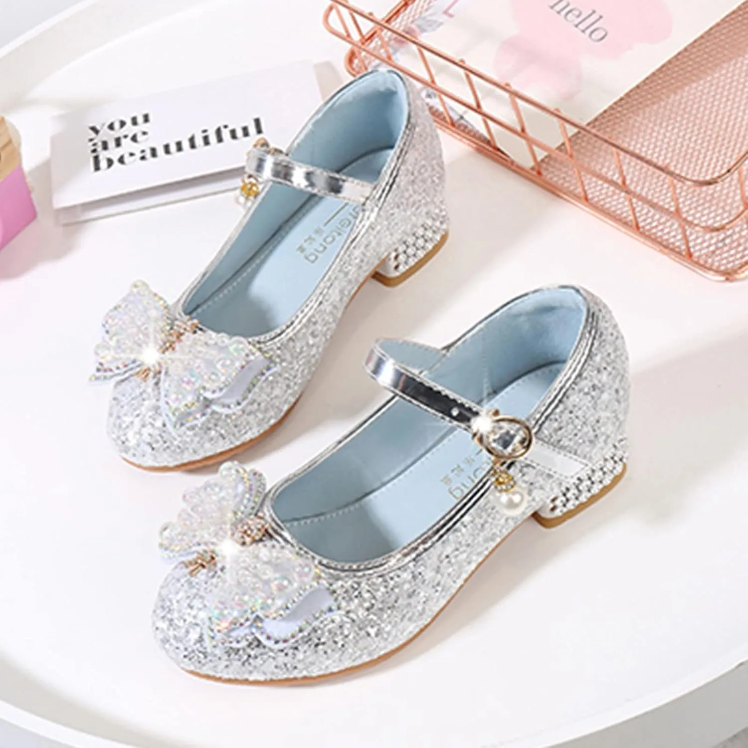 Toddler Girl Shoes,Little Kid Girls Dress Princess Shoes Sequins Bowknot Low Heels Party Dance Shoes 4-9 Years