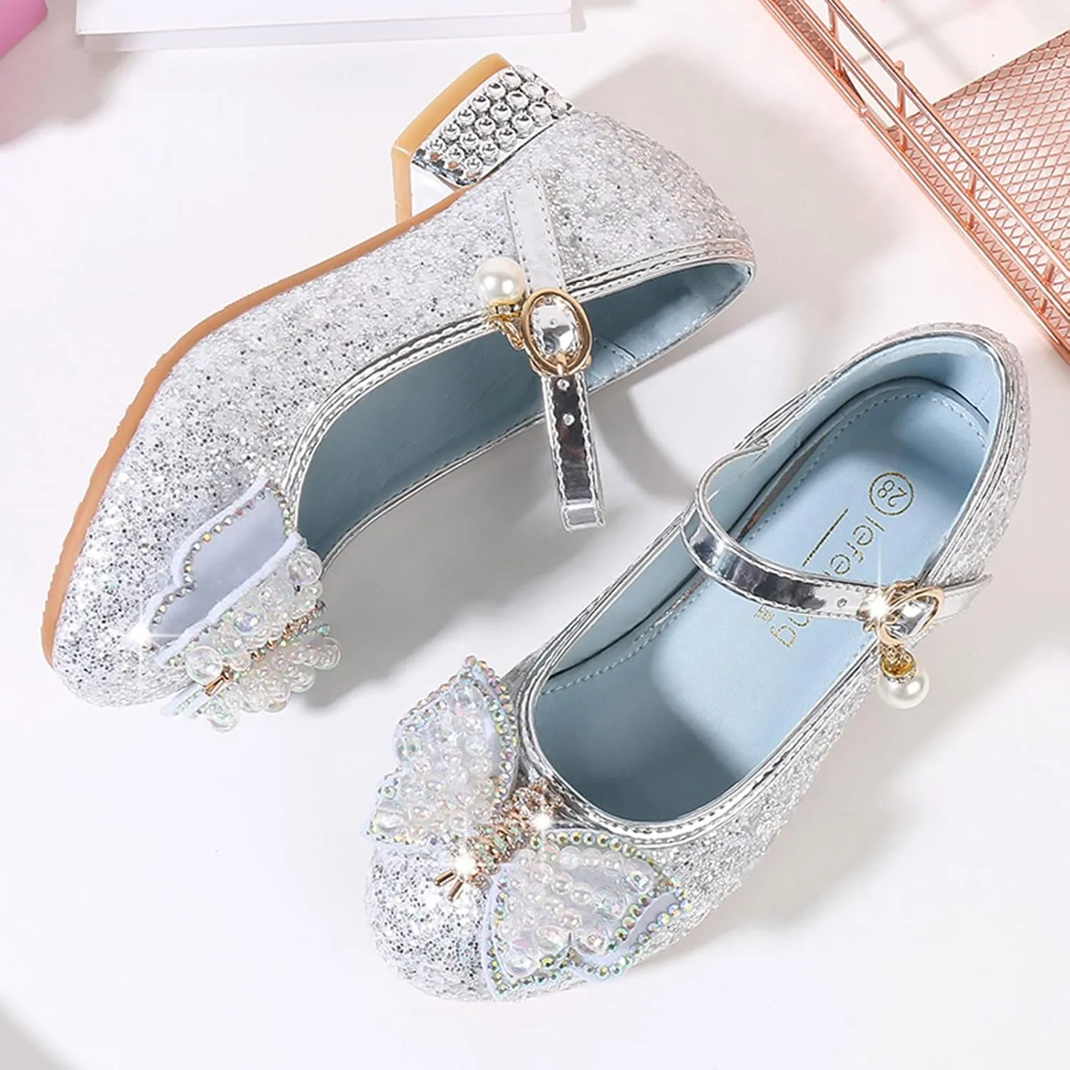 Toddler Girl Shoes,Little Kid Girls Dress Princess Shoes Sequins Bowknot Low Heels Party Dance Shoes 4-9 Years