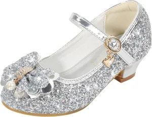 Toddler Girl Shoes,Little Kid Girls Dress Princess Shoes Sequins Bowknot Low Heels Party Dance Shoes 4-9 Years
