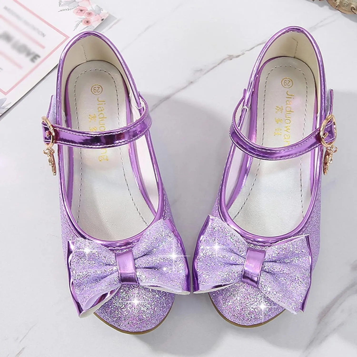 Toddler Girl Shoes,Little Kid Girls Dress Princess Shoes Sequins Bowknot Low Heels Party Dance Shoes 4-9 Years
