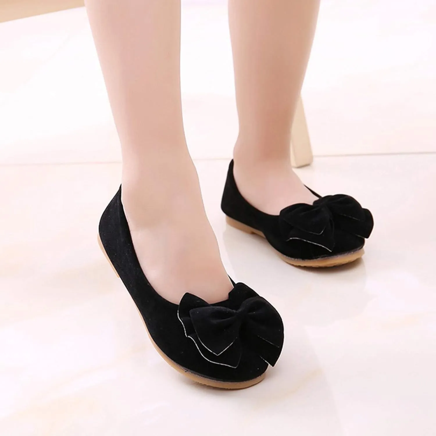 Toddler Girls Ballet Shoes Ballerina Bowknot Jane Mary Dress Shoes for Wedding School