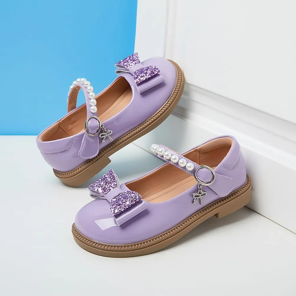 Toddler Girl's Bow Princess Dress Shoes Wedding Party Flower Girl Mary Janes Ballet Flats for Kids