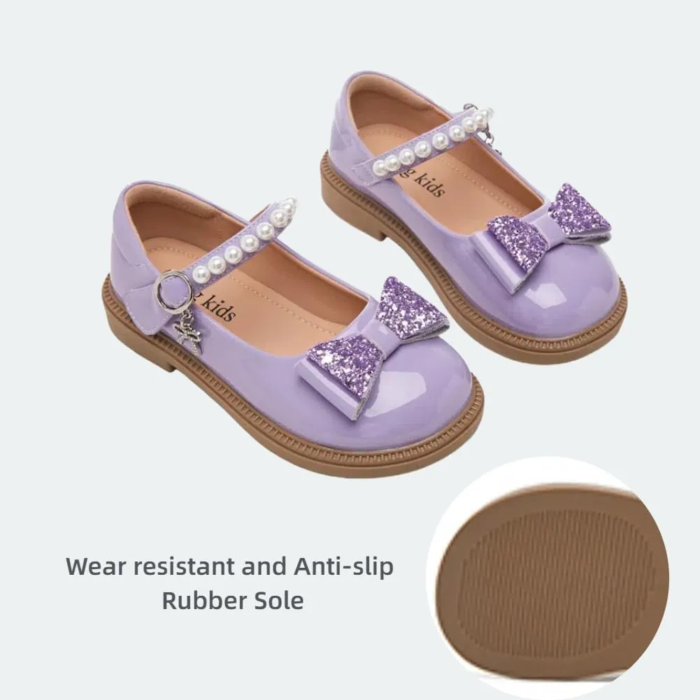 Toddler Girl's Bow Princess Dress Shoes Wedding Party Flower Girl Mary Janes Ballet Flats for Kids