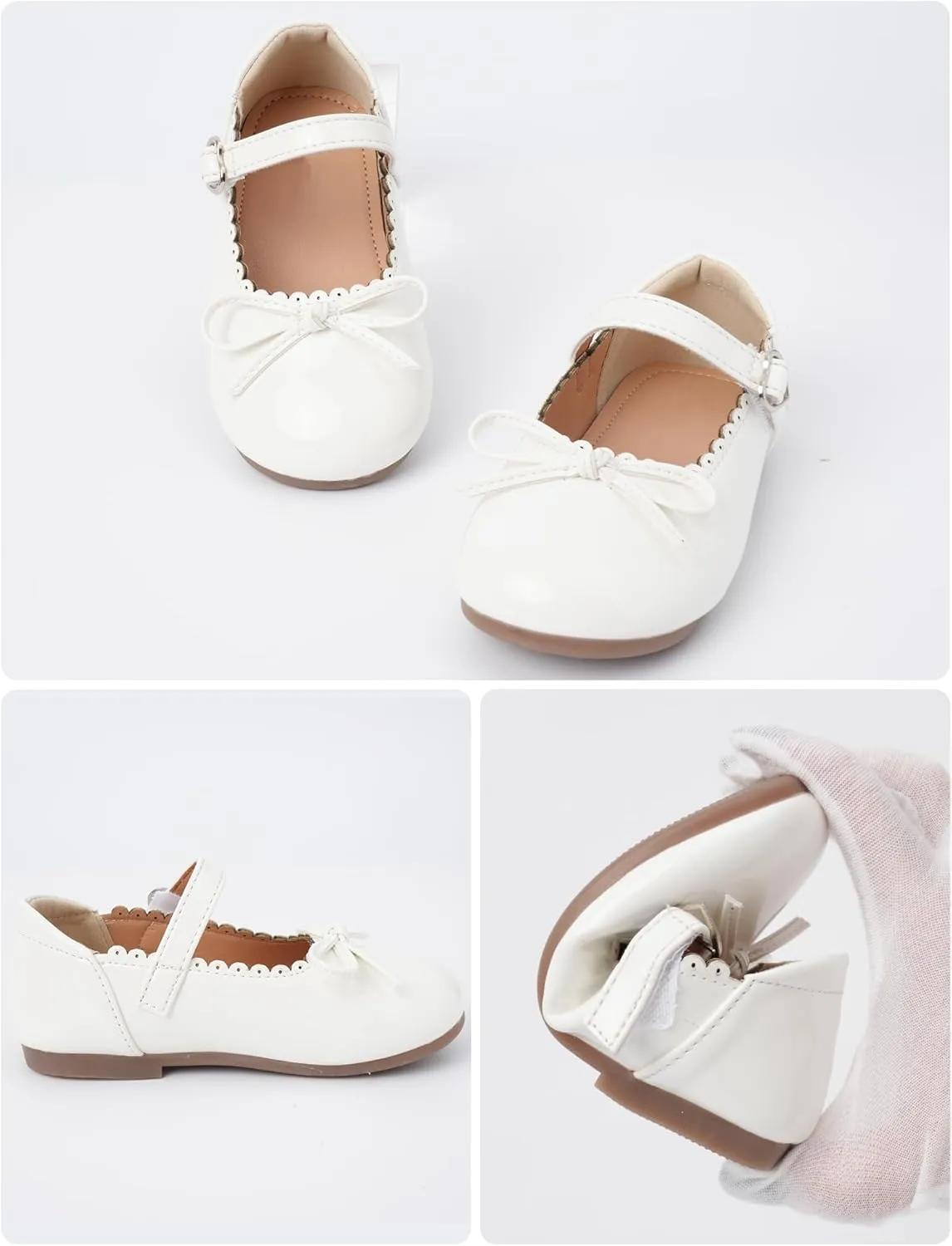 Toddler Girls Mary Jane Flats with Bow Shiny PU Leather Princess Shoes Breathable Non-Slip Ballet Shoes 4-13