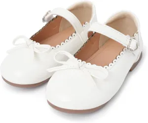 Toddler Girls Mary Jane Flats with Bow Shiny PU Leather Princess Shoes Breathable Non-Slip Ballet Shoes 4-13