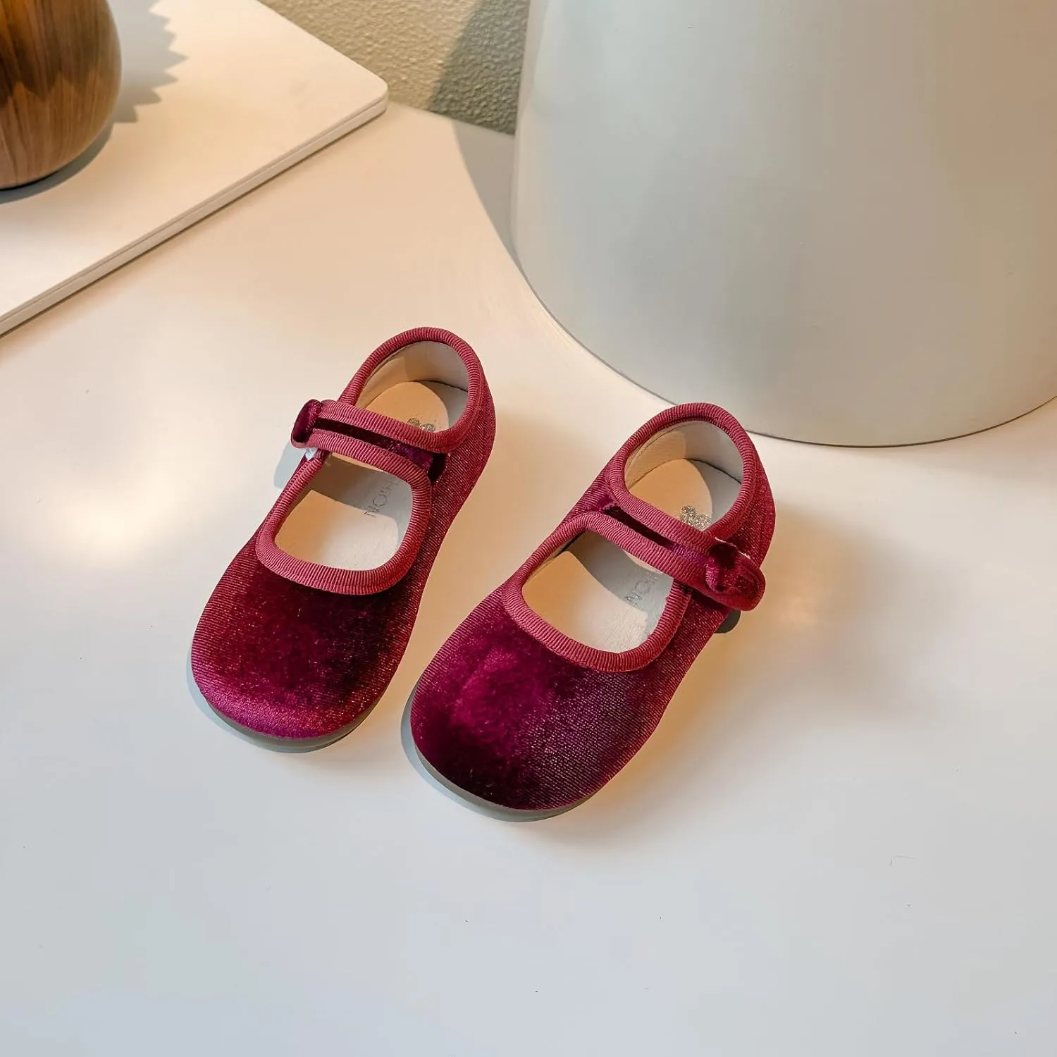Toddler Mary Jane Shoes, Velvet Ballet Flats, Black and Burgundy, 2-Pack
