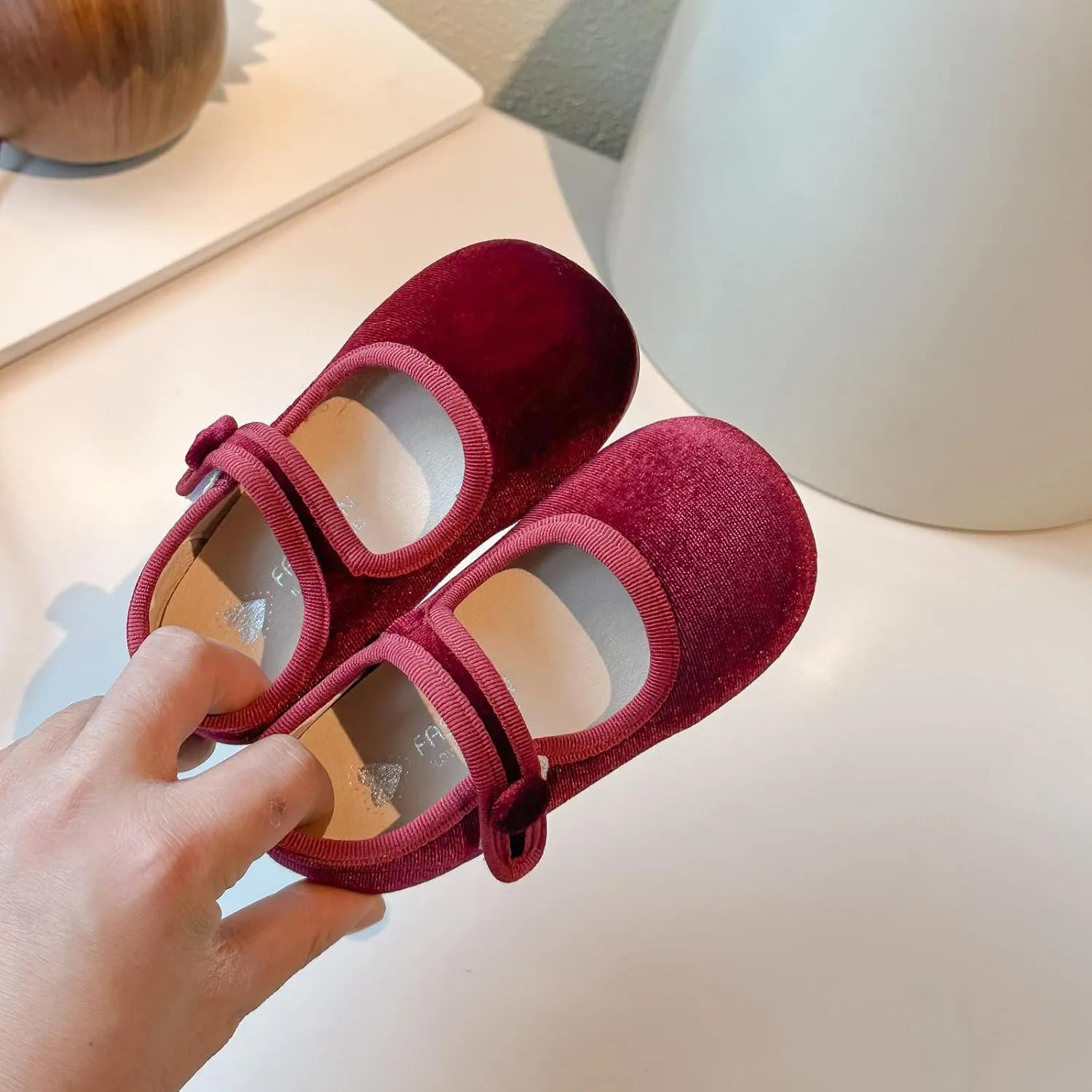 Toddler Mary Jane Shoes, Velvet Ballet Flats, Black and Burgundy, 2-Pack