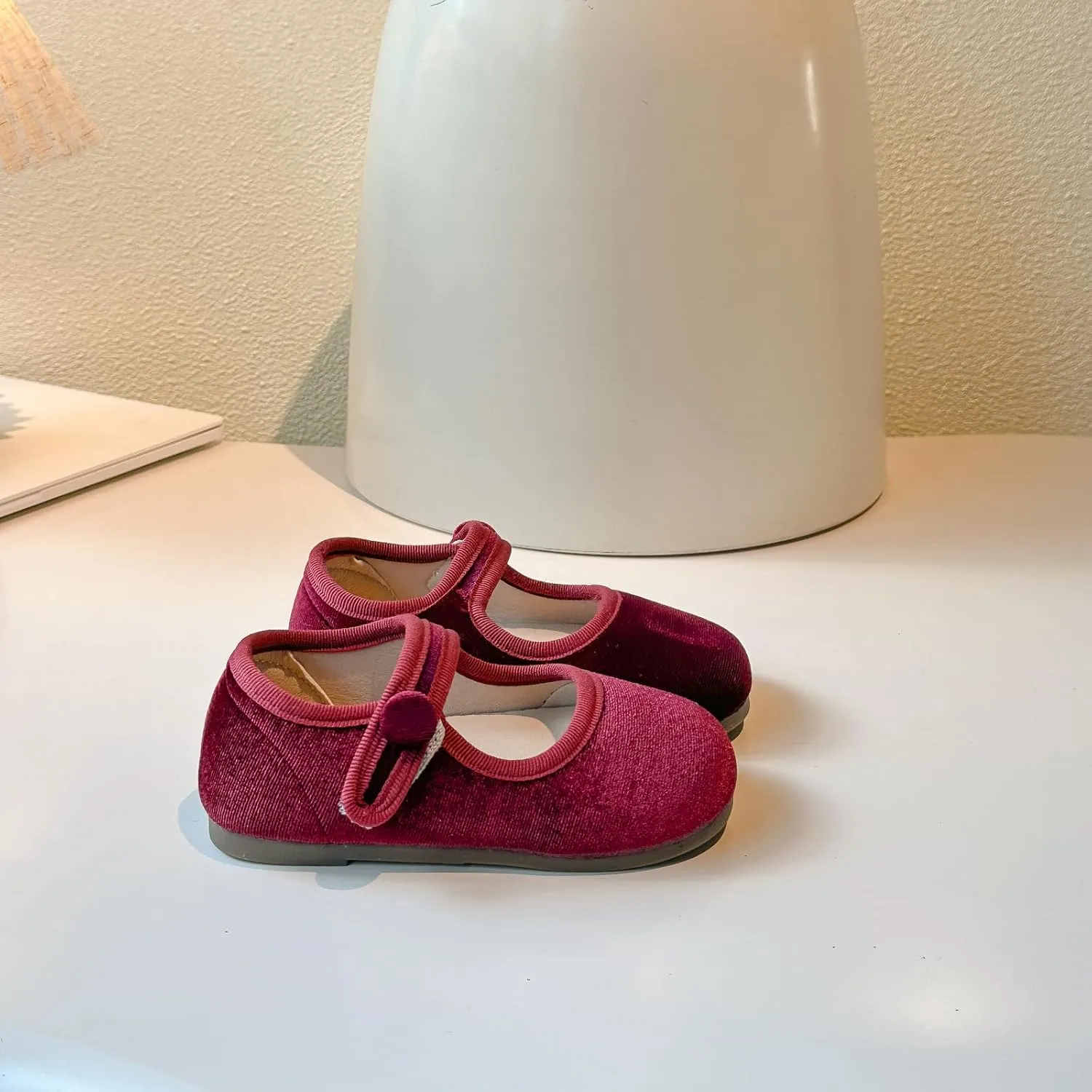 Toddler Mary Jane Shoes, Velvet Ballet Flats, Black and Burgundy, 2-Pack