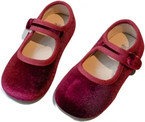 Toddler Mary Jane Shoes, Velvet Ballet Flats, Black and Burgundy, 2-Pack