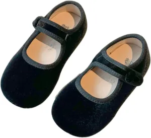 Toddler Mary Jane Shoes, Velvet Ballet Flats, Black and Burgundy, 2-Pack