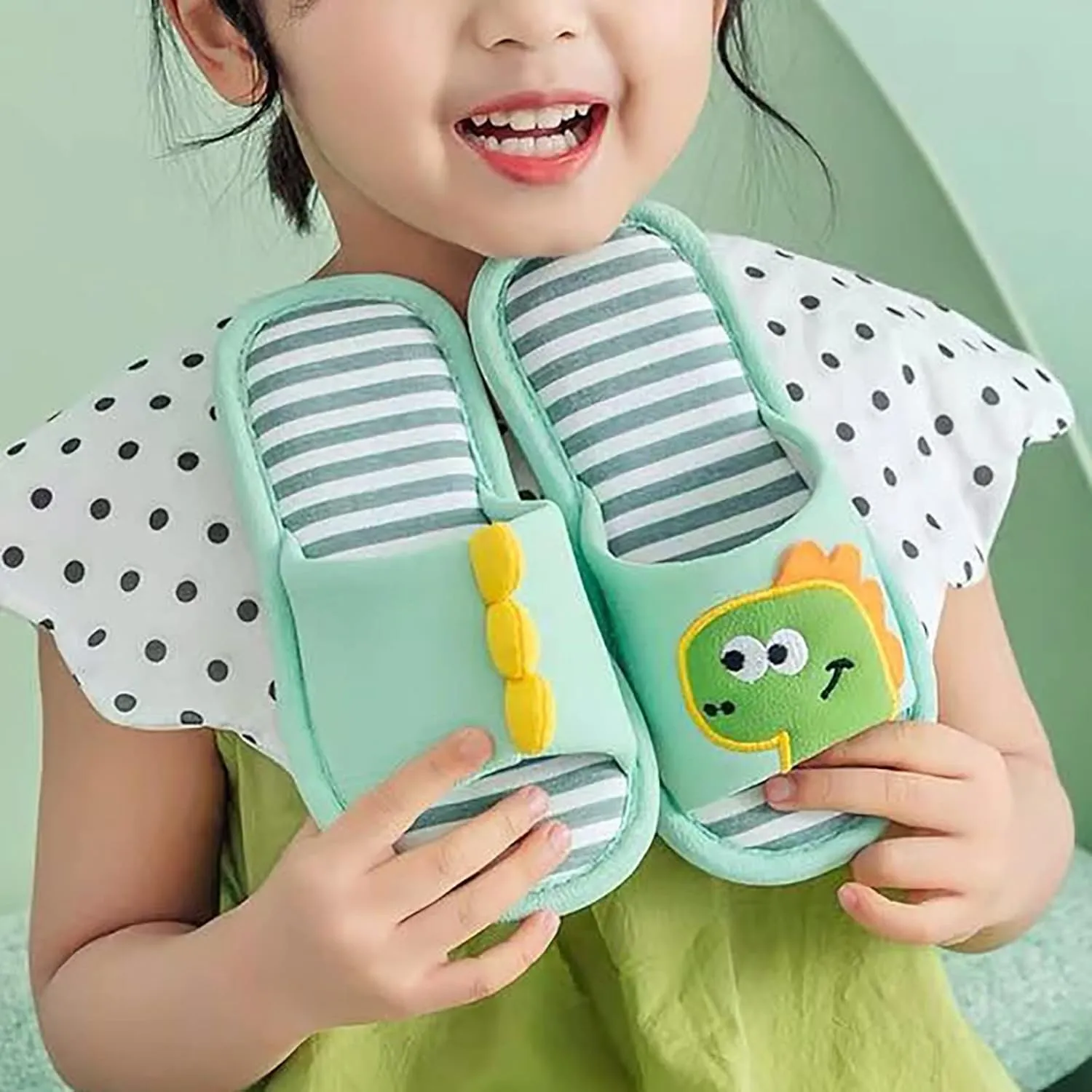Toddler Shoes Girls Open Toe Home Slippers Cute Dinosaur House Slippers Kids Cotton Lined Winter Shoes Boys