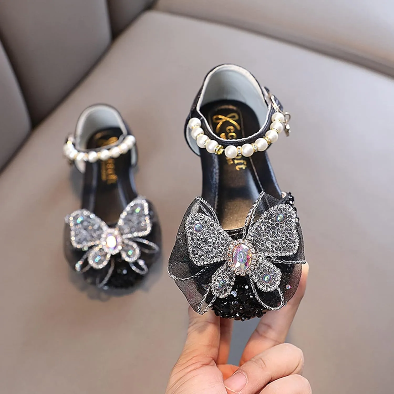 Toddler Shoes Kids Girls Dress Shoes Mary Jane Sandals Fashion Glitter Bowknot Pearl Princess Shoes Sequnie Sandals