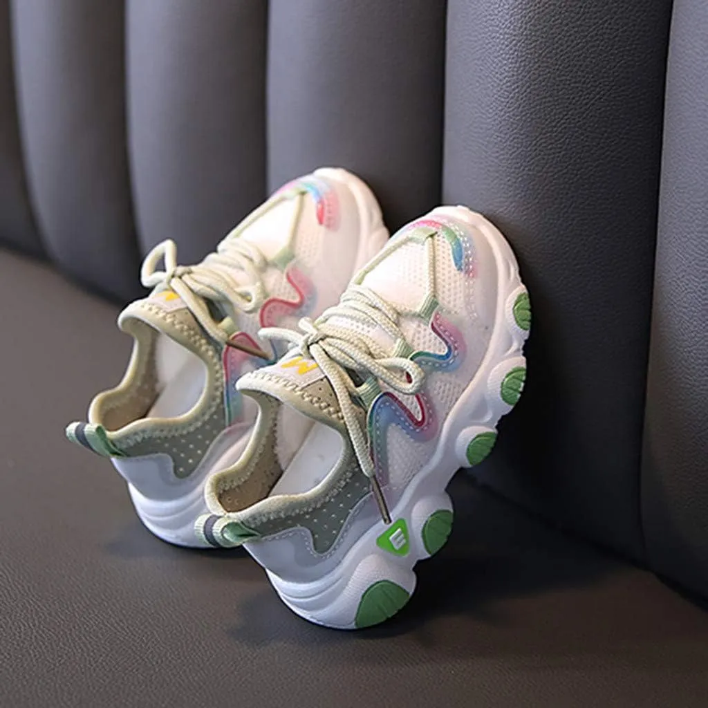 Toddler Sneakers 1-6 Years Kids Baby Girls Sneakers Mesh Breathable Lace Up Soft Shoes Black Sneakers