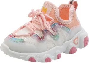 Toddler Sneakers 1-6 Years Kids Baby Girls Sneakers Mesh Breathable Lace Up Soft Shoes Black Sneakers