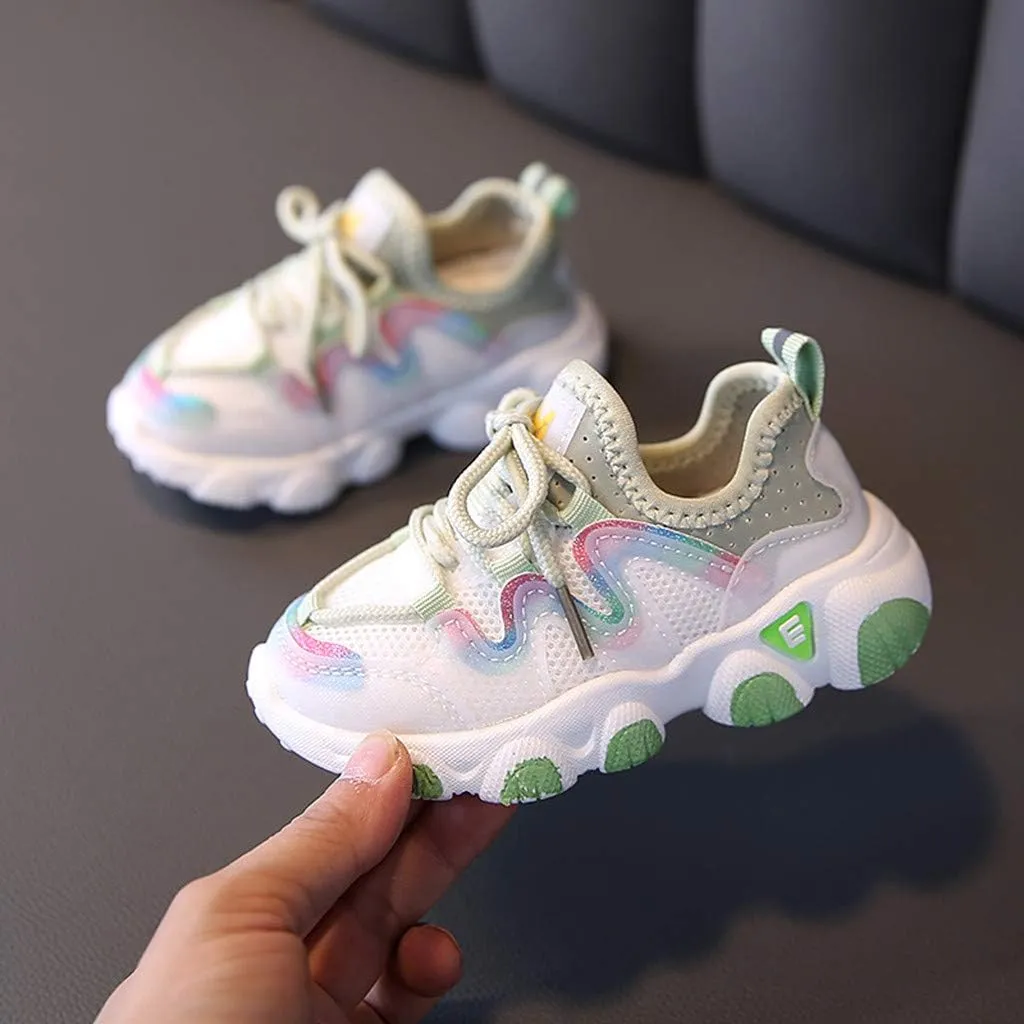 Toddler Sneakers 1-6 Years Kids Baby Girls Sneakers Mesh Breathable Lace Up Soft Shoes Black Sneakers