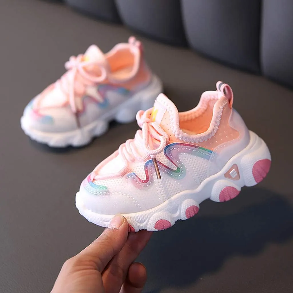 Toddler Sneakers 1-6 Years Kids Baby Girls Sneakers Mesh Breathable Lace Up Soft Shoes Black Sneakers